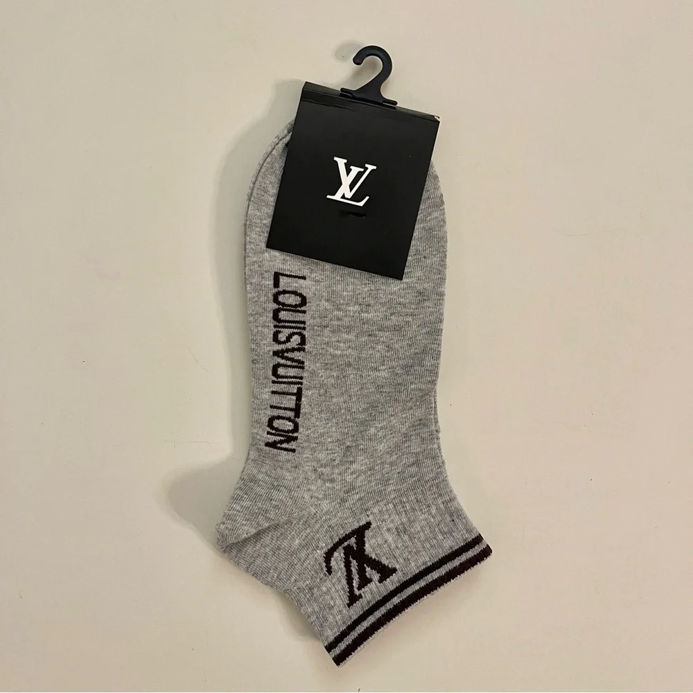 Premium Athletic Ankle Socks - Heather Gray & Dark Brown